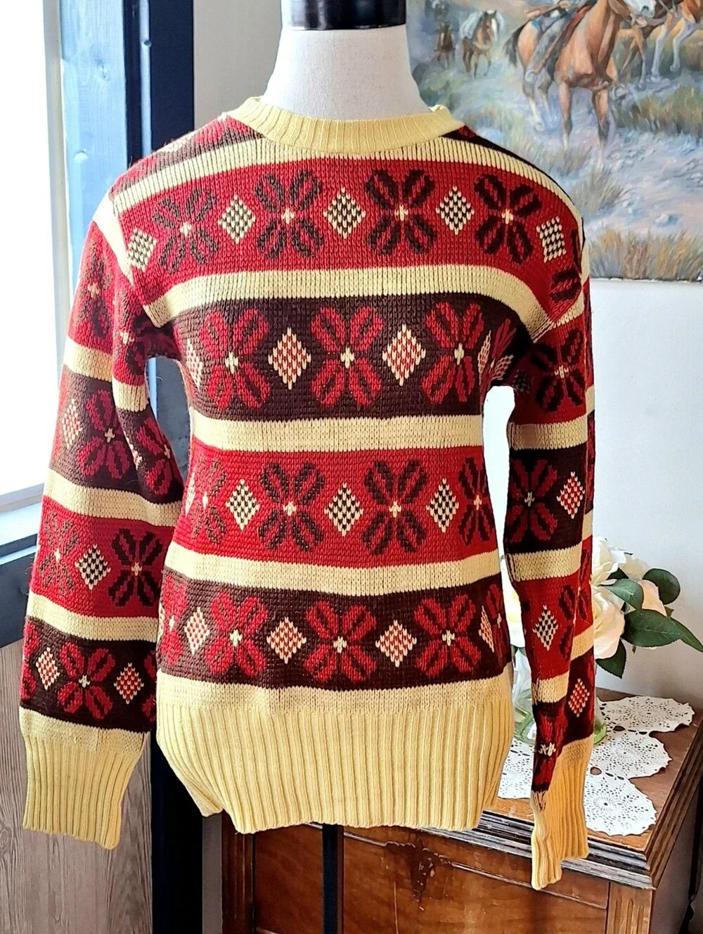 Jersild 40s-60s Vintage Jacquard Fair Isles Virgin Wool Sweater, Unisex